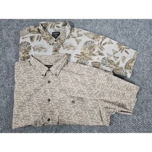 VTG‎ Hawaiian Shirt by Woolrich Cotton Khaki Fish Flowers Leaves Men's XXL Lot 2
